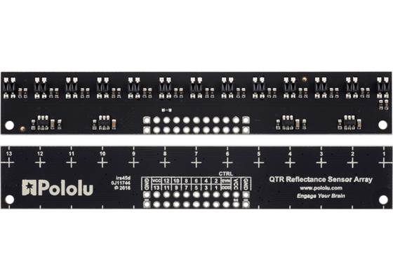 QTR-MD-13A Reflectance Sensor Array, front and back views.