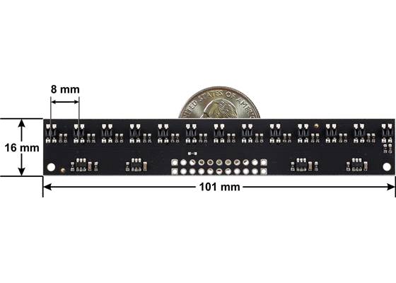 QTR-MD-13A Reflectance Sensor Array dimensions.