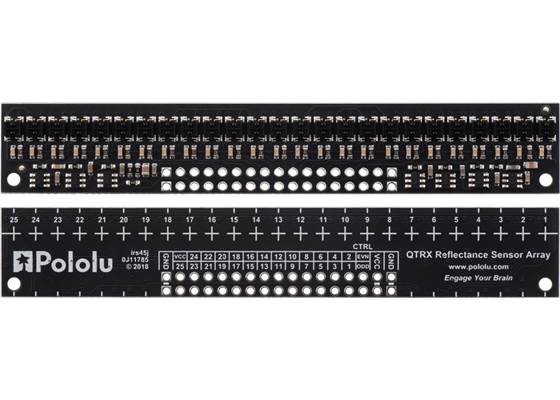 QTRX-HD-25RC Reflectance Sensor Array, front and back views.