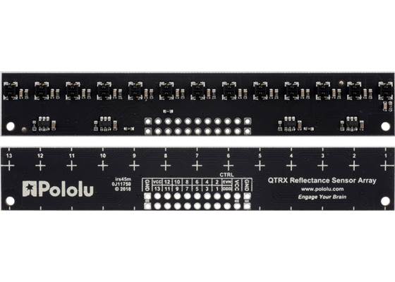 QTRX-MD-13RC Reflectance Sensor Array, front and back views.