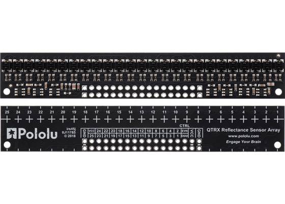 QTRX-HD-25A Reflectance Sensor Array, front and back views.