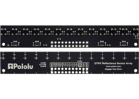 QTRX-MD-13A Reflectance Sensor Array, front and back views.
