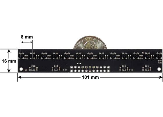 QTRX-MD-13A Reflectance Sensor Array dimensions.