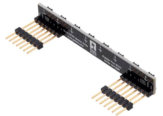8-Channel QTRX Sensor Array for Romi/TI-RSLK MAX (Through-Hole Pins Soldered). (1)