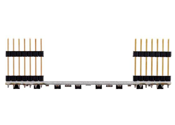 Side view of the 8-Channel QTRX Sensor Array for Romi/TI-RSLK MAX (Through-Hole Pins Soldered).