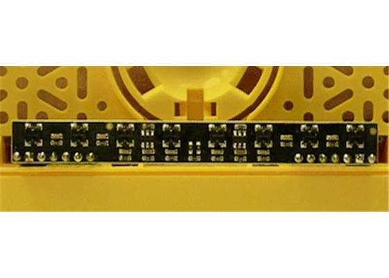 Demo of IR LED dimming on the 8-Channel QTRX Sensor Array for Romi/TI-RSLK MAX (as seen through an old digital camera that can see IR).