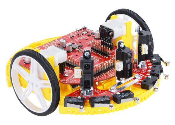 TI-RSLK MAX robot assembled with the Sharp Distance Sensor Kit.