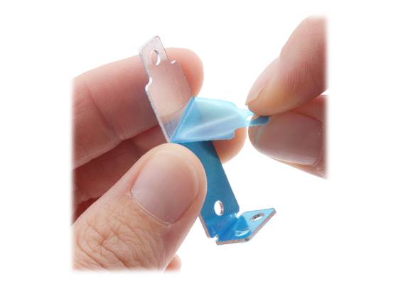 The aluminum brackets might ship with protective plastic film that can be peeled off.