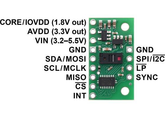 VL53L8CX Time-of-Flight 8x8-Zone Distance Sensor Carrier pinout.