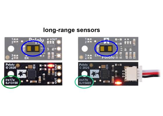 Long-range Pololu Digital Distance Sensors.