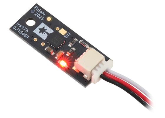 Pololu Digital Distance Sensor with Side-Entry Connector, back view with 3-pin JST SH-style cable (cable not included).