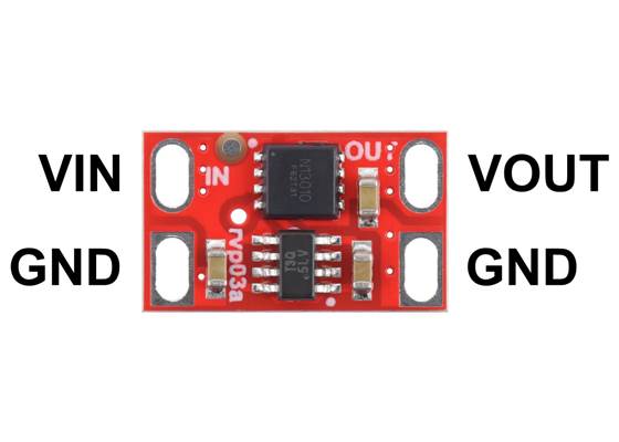 Pinout of the Pololu Reverse Voltage Protector, 4-75V, 8A.