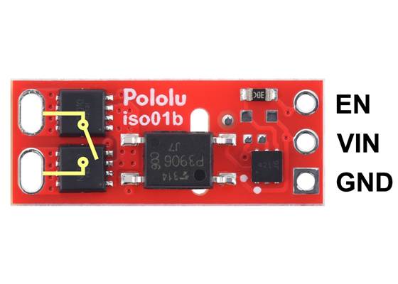 Pinout of the Pololu Isolated Solid State Relay/Switch, SPST, 100V, 4.5A.