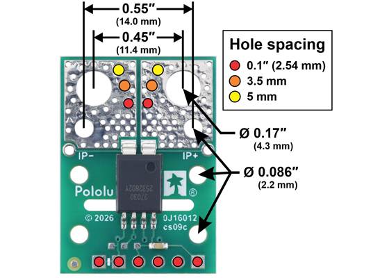 ACS37030LMY Current Sensor Compact Carrier basic hole dimensions.