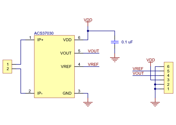ACS37030 Current Sensor Carrier schematic diagram.