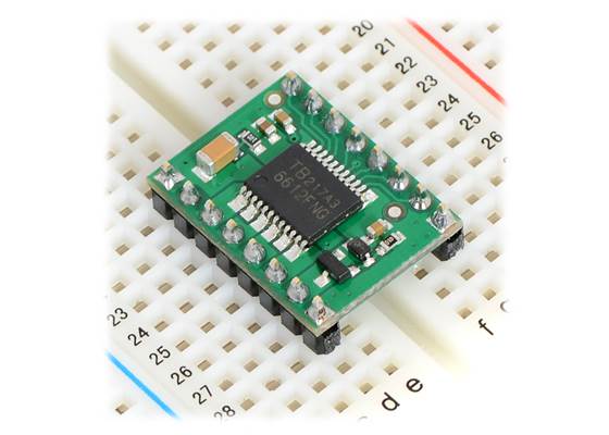 TB6612FNG dual motor driver carrier on a breadboard.