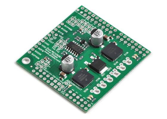 Pololu dual MC33926 motor driver shield for Arduino.