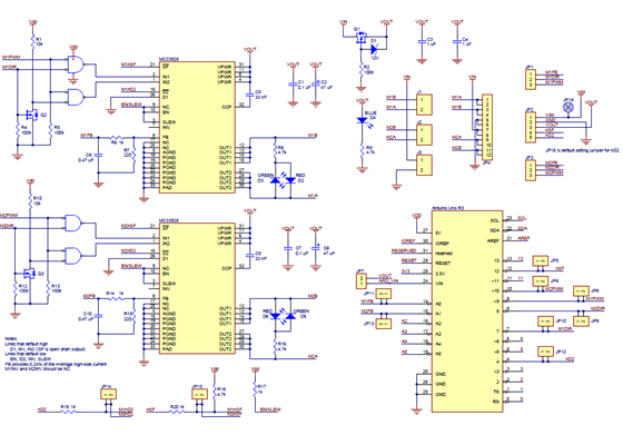 Schematic diagram for the Dual MC33926 Motor Driver Shield for Arduino.