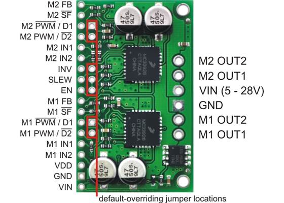 Dual MC33926 motor driver carrier, labeled top view.