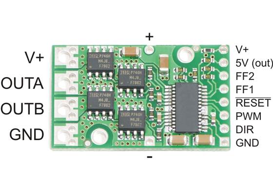 Top view of the Pololu high-power motor driver.
