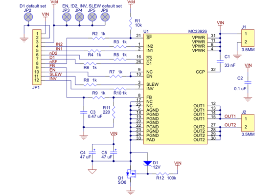 Schematic diagram of the MC33926 motor driver carrier.