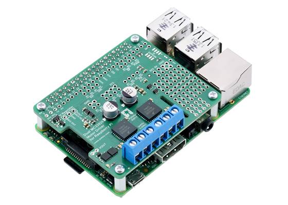 Pololu dual MC33926 motor driver (assembled) on a Raspberry Pi Model&nbsp;B+.