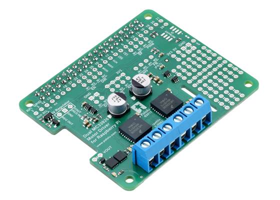 Pololu Dual MC33926 Motor Driver for Raspberry Pi, fully assembled.