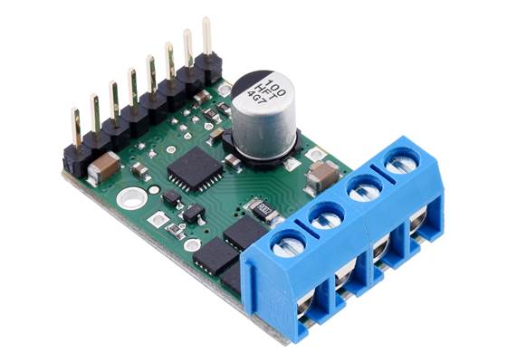 Pololu G2 High-Power Motor Driver 18v17 or 24v13 assembled with headers and terminal blocks.