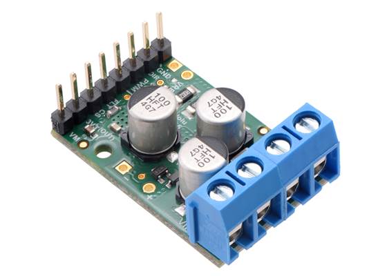 Pololu G2 High-Power Motor Driver 18v25 or 24v21 assembled with headers and terminal blocks.