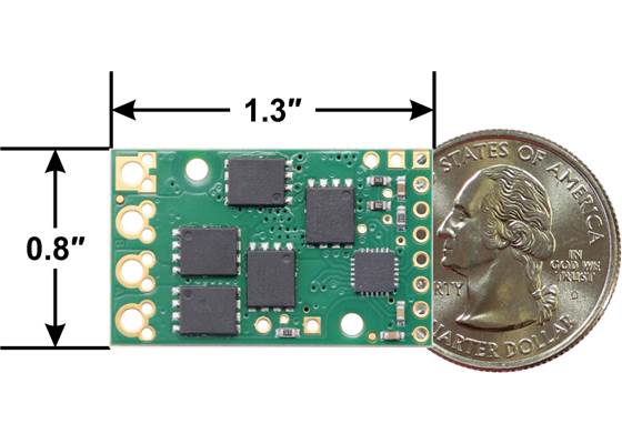 Pololu G2 High-Power Motor Driver 18v25 or 24v21, bottom view with dimensions.