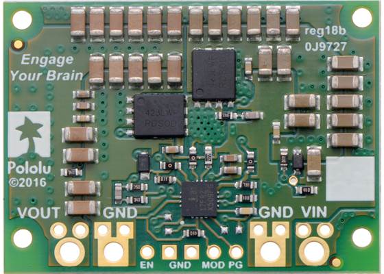 Pololu 3.3V, 15A Step-Down Voltage Regulator D24V150F3, bottom view.