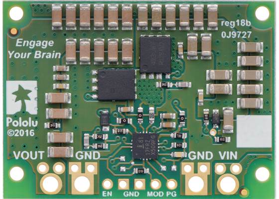 Pololu 9V, 15A Step-Down Voltage Regulator D24V150F9, bottom view.