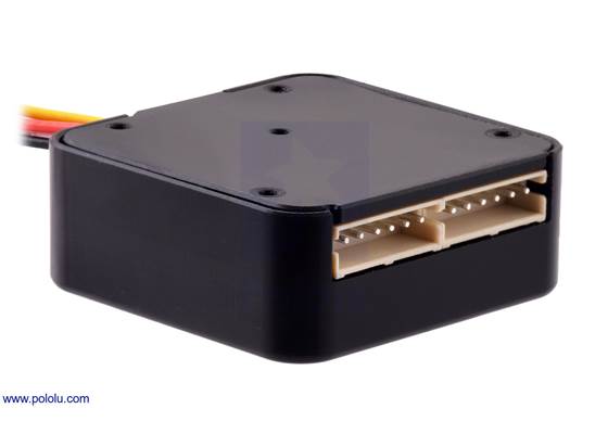 UM7 orientation sensor with bracket plate removed, bottom view showing option expansion headers and mounting holes.