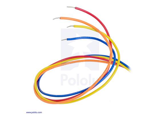 Bipolar stepper motor wires are terminated with bare leads.