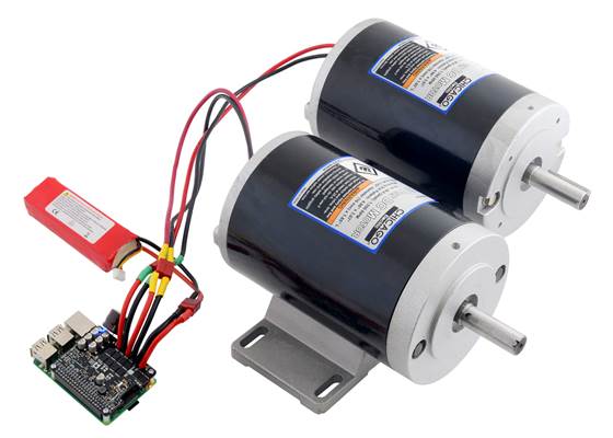 Pololu Dual G2 High-Power Motor Driver for Raspberry Pi controlling a pair of high-power motors.