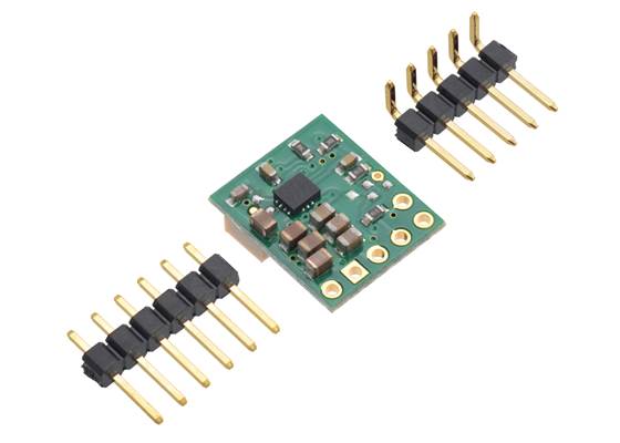 2.5-9V Fine-Adjust Step-Up/Step-Down Voltage Regulator w/ Adjustable Low-Voltage Cutoff S9V11MACMA with included optional header pins.