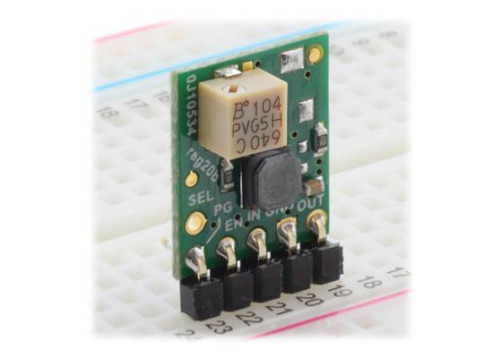 Step up/step down regulator S9V11F5S6CMA on a breadboard.