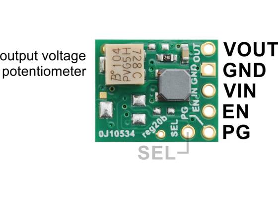 2.5-9V Fine-Adjust Step-Up/Step-Down Voltage Regulator S9V11MA labeled pinout.
