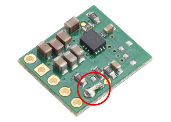 To permanently select the alternate output voltage on the S9V11FxSx versions, you can solder a piece of wire between SEL and the unpopulated pad next to it.