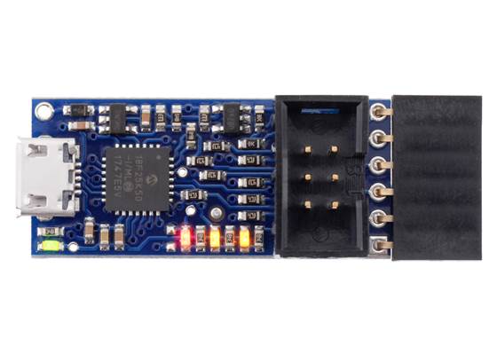 Pololu USB AVR Programmer v2.1, top view.