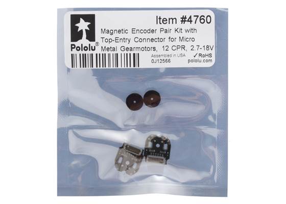 Standard packaging for the Magnetic Encoder Pair Kit with Top-Entry Connector for Micro Metal Gearmotors, 12 CPR, 2.7-18V.