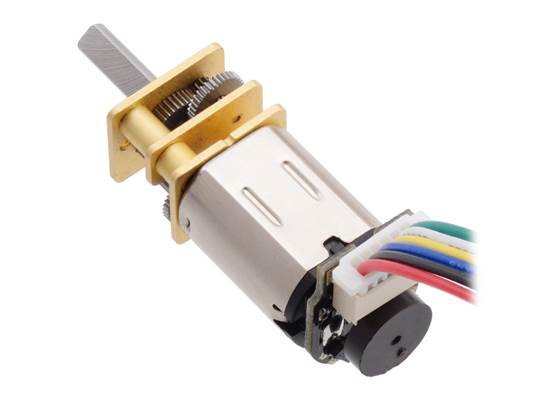 Magnetic Encoder with Side-Entry Connector assembled on a Micro Metal Gearmotor with Extended Motor Shaft (JST cable not included).