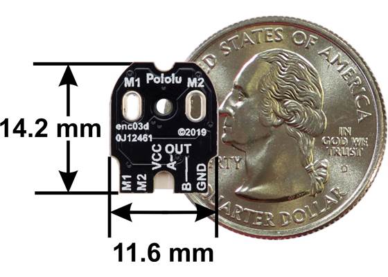 Magnetic Encoder with Side-Entry Connector for Micro Metal Gearmotors, 12 CPR, 2.7-18V, motor-side view of PCB with dimensions.