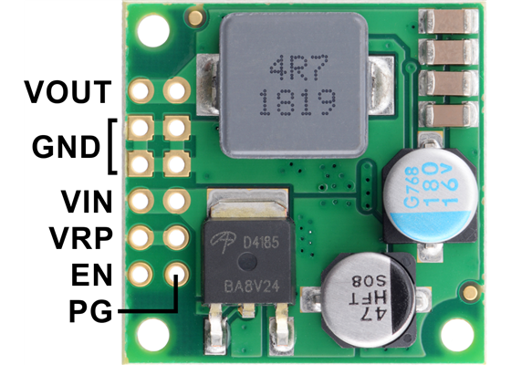 Step-Down Voltage Regulator D36V50Fx, top view with labels.