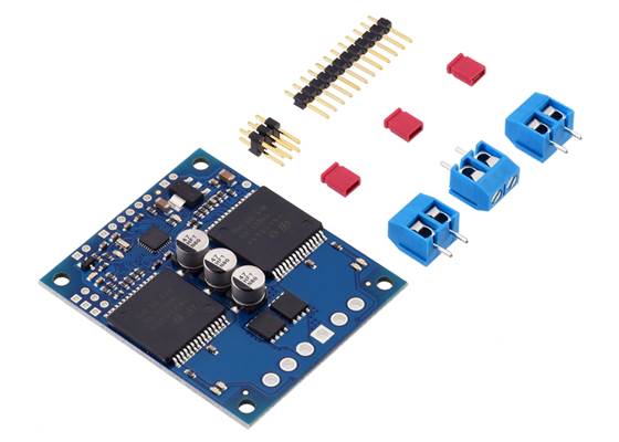 Pololu Qik 2s15v9 dual serial motor controller with included hardware.