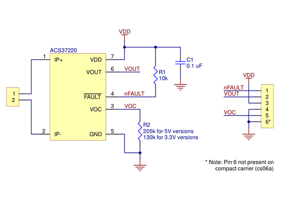 ACS37220 Current Sensor Carrier schematic diagram.