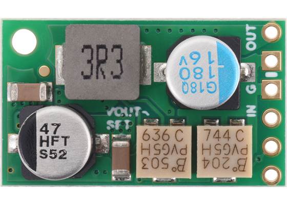 1.4-7V, 3.4A Fine-Adjust Step-Down Voltage Regulator w/ Adjustable Low-Voltage Cutoff D30V30MALCMA, top view.