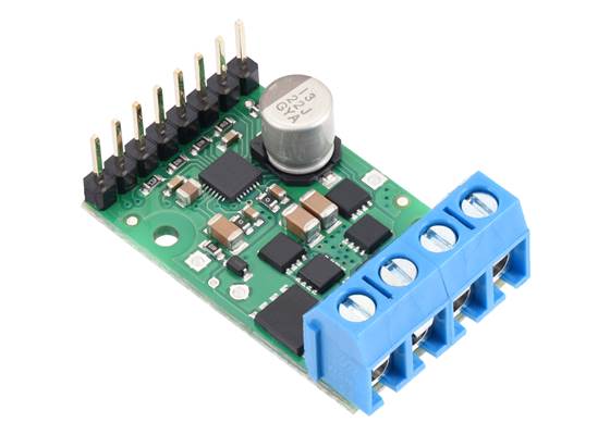 Pololu H2 High-Power Motor Driver 36v11 CS, assembled with terminal blocks and header pins.