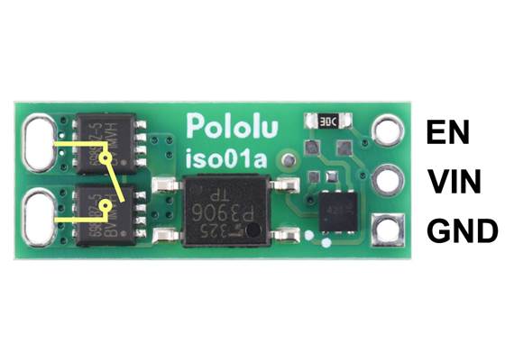 Pinout of the Pololu Isolated Solid State Relay/Switch, SPST (60V version shown).
