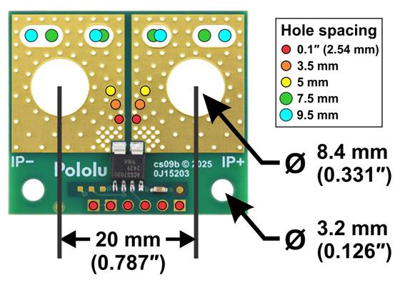 ACS37030LLZ Current Sensor Large Carrier basic hole dimensions.